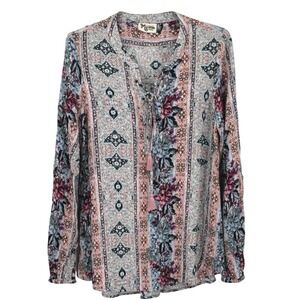 Show Me Your Mumu Thatcher Tie Top SMALL Floral Boho Lace Up Tassel